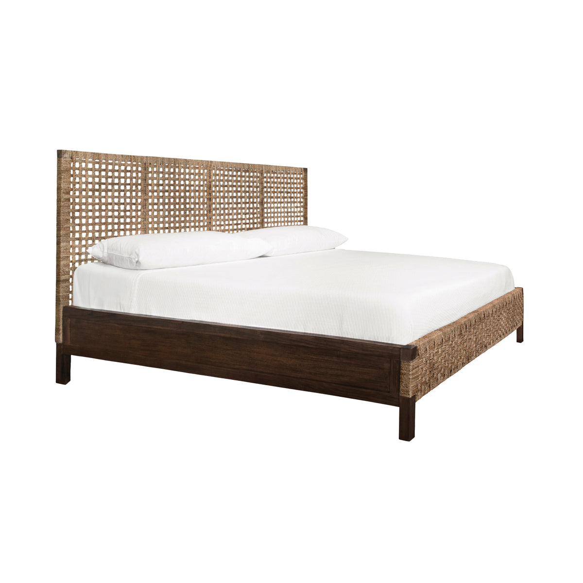 Seagrass Wrapped Headboard And Footboard With Wood Side Rails And Legs, King Size - KARINA KING