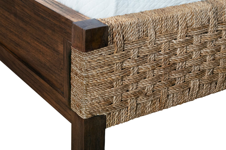 Seagrass Wrapped Headboard And Footboard With Wood Side Rails And Legs, Queen Size - KARINA QUEEN