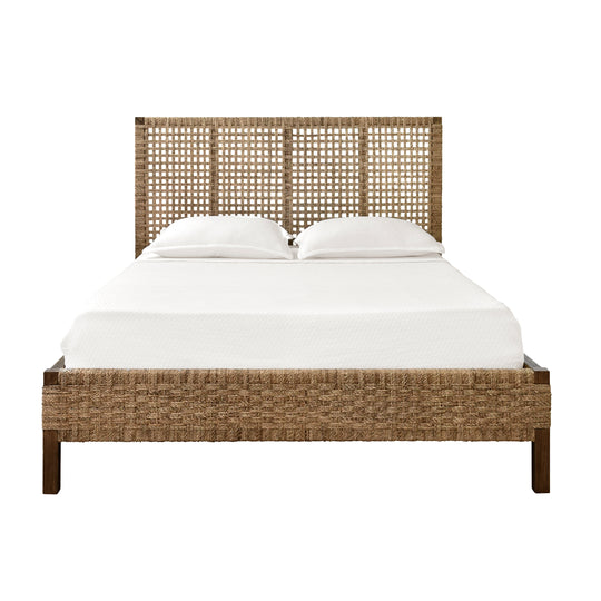 Seagrass Wrapped Headboard And Footboard With Wood Side Rails And Legs, Queen Size - KARINA QUEEN