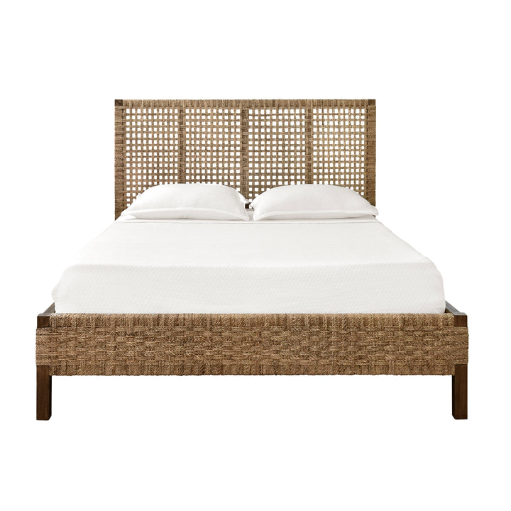 Seagrass Wrapped Headboard And Footboard With Wood Side Rails And Legs, Queen Size - KARINA QUEEN