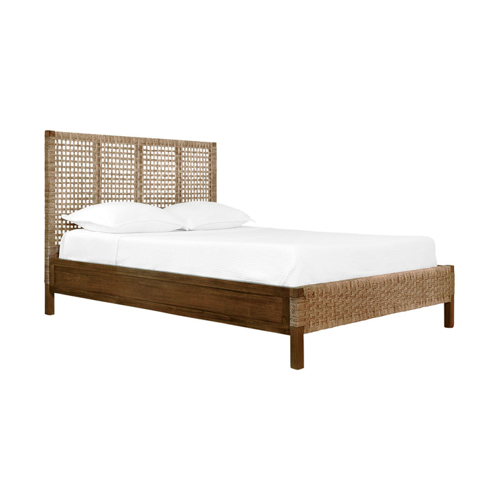Seagrass Wrapped Headboard And Footboard With Wood Side Rails And Legs, Queen Size - KARINA QUEEN