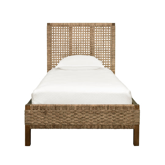 Seagrass Wrapped Headboard And Footboard With Wood Side Rails And Legs, Twin Size - KARINA TWIN
