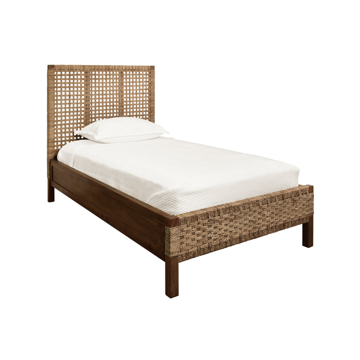 Seagrass Wrapped Headboard And Footboard With Wood Side Rails And Legs, Twin Size - KARINA TWIN
