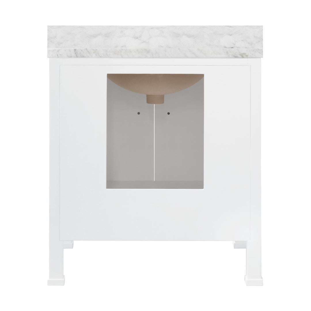 Bath Vanity With Scallop Detail In Matte White Lacquer With White Marble Top And Porcelain Sink - KEALEY WH
