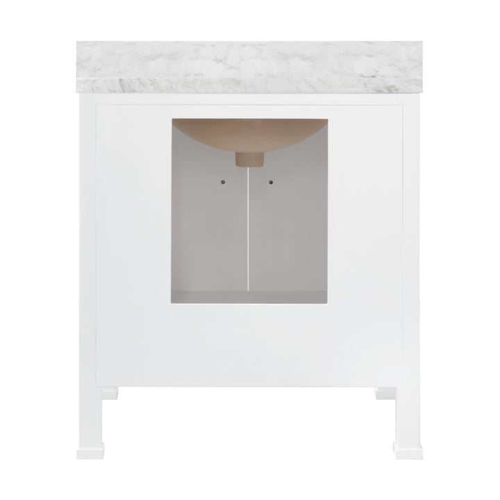 Bath Vanity With Scallop Detail In Matte White Lacquer With White Marble Top And Porcelain Sink - KEALEY WH