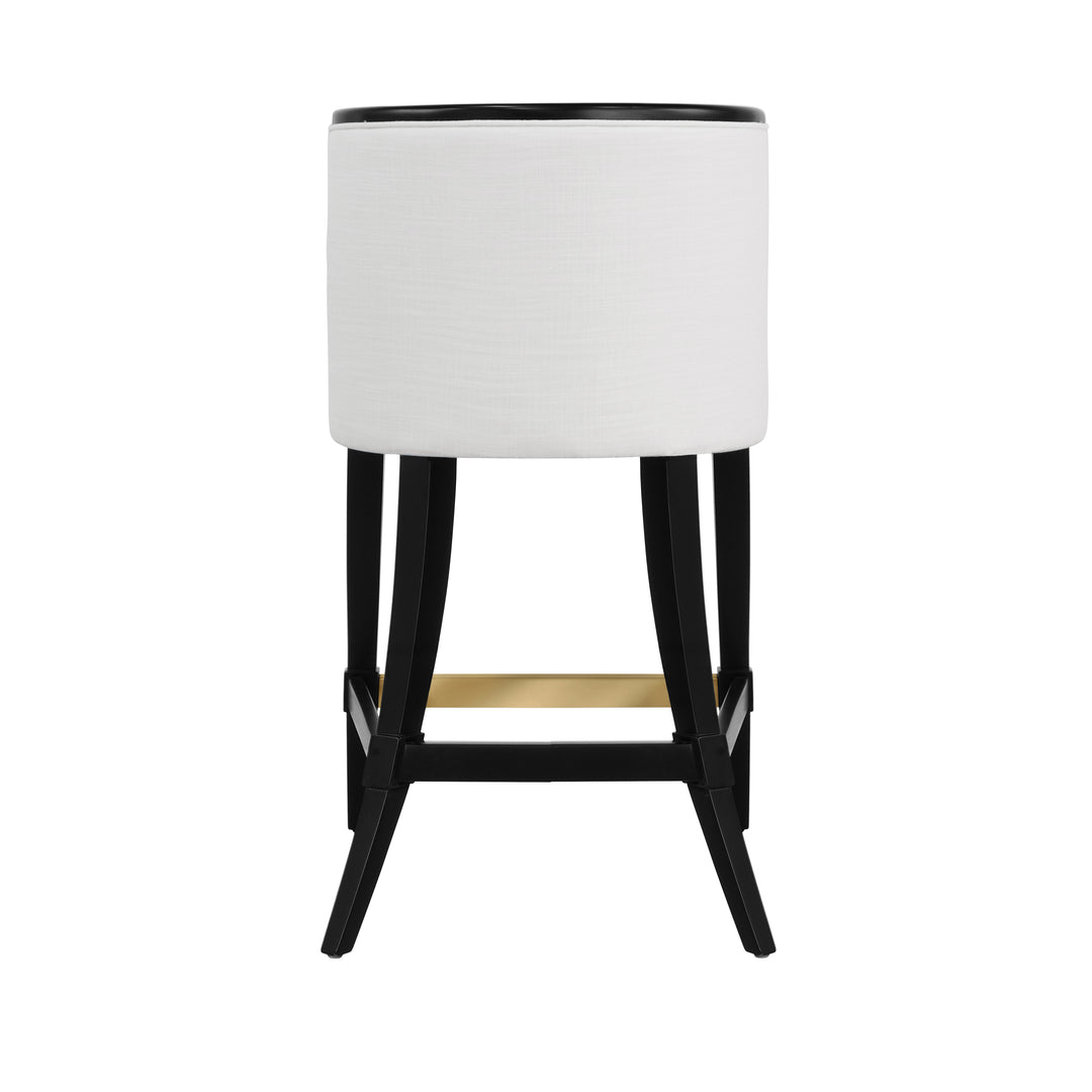 Klismos Leg Counter Stool With Performance White Linen Upholstery In Matte Black Lacquer - KEATON BLK