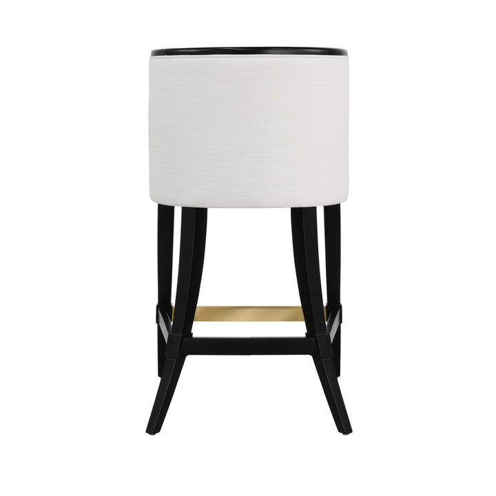 Klismos Leg Counter Stool With Performance White Linen Upholstery In Matte Black Lacquer - KEATON BLK