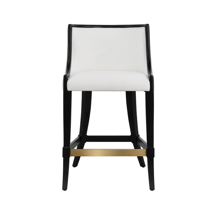 Klismos Leg Counter Stool With Performance White Linen Upholstery In Matte Black Lacquer - KEATON BLK