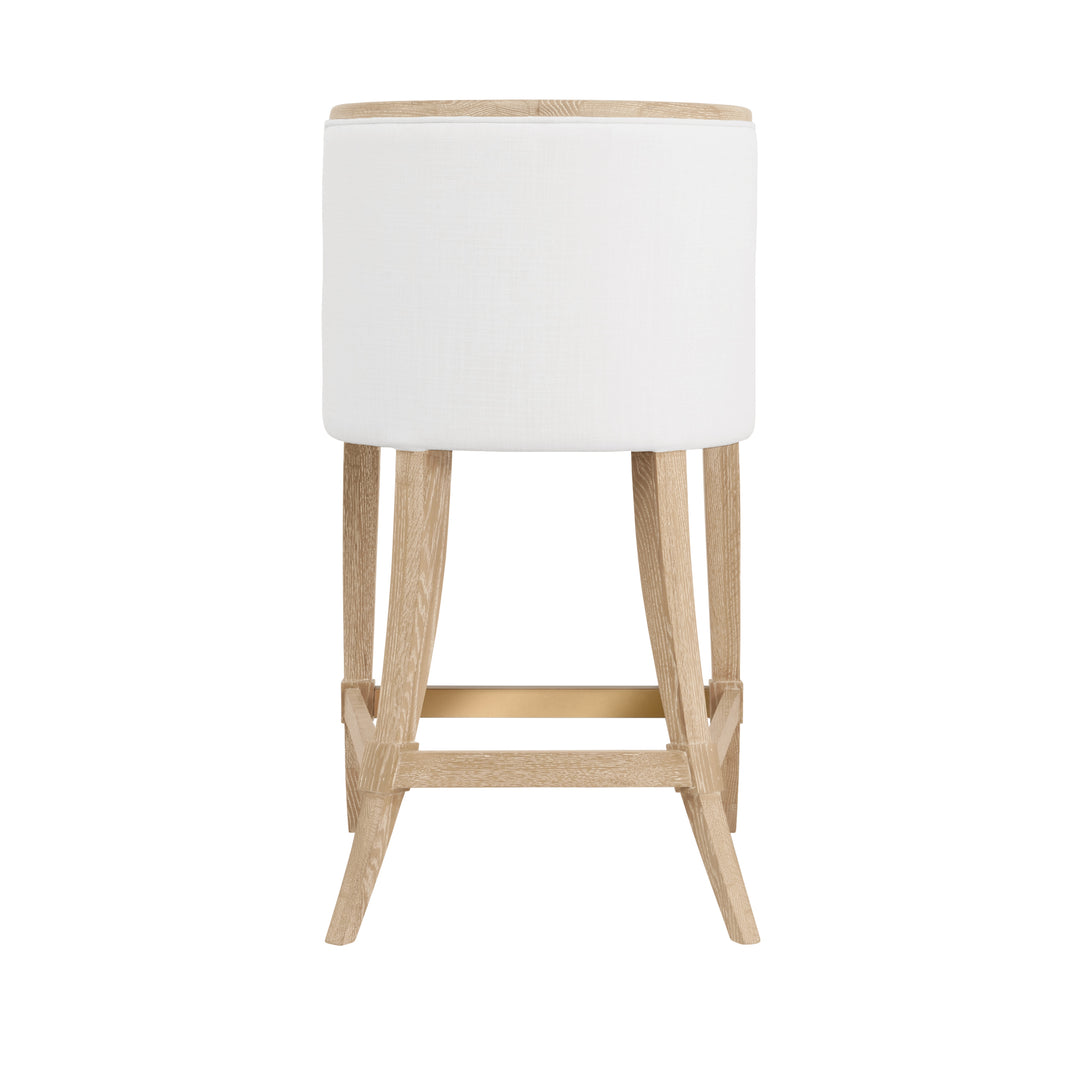 Klismos Leg Counter Stool With Performance White Linen Upholstery In Cerused Oak Lacquer - KEATON CO