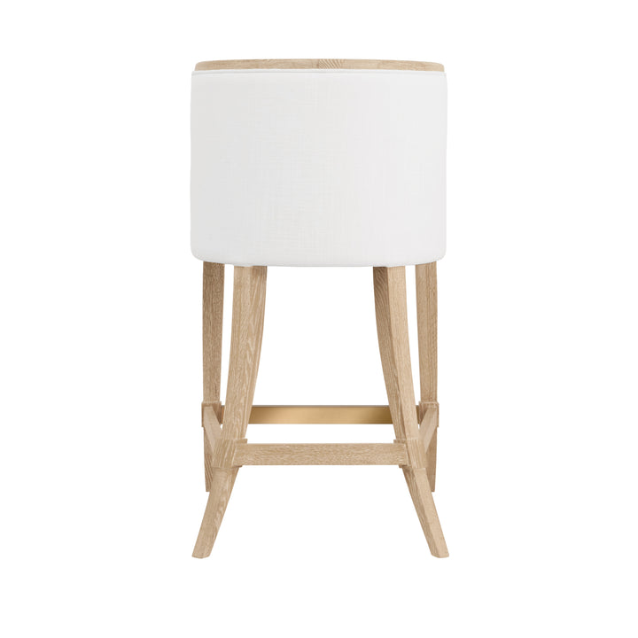 Klismos Leg Counter Stool With Performance White Linen Upholstery In Cerused Oak Lacquer - KEATON CO