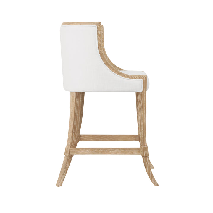 Klismos Leg Counter Stool With Performance White Linen Upholstery In Cerused Oak Lacquer - KEATON CO
