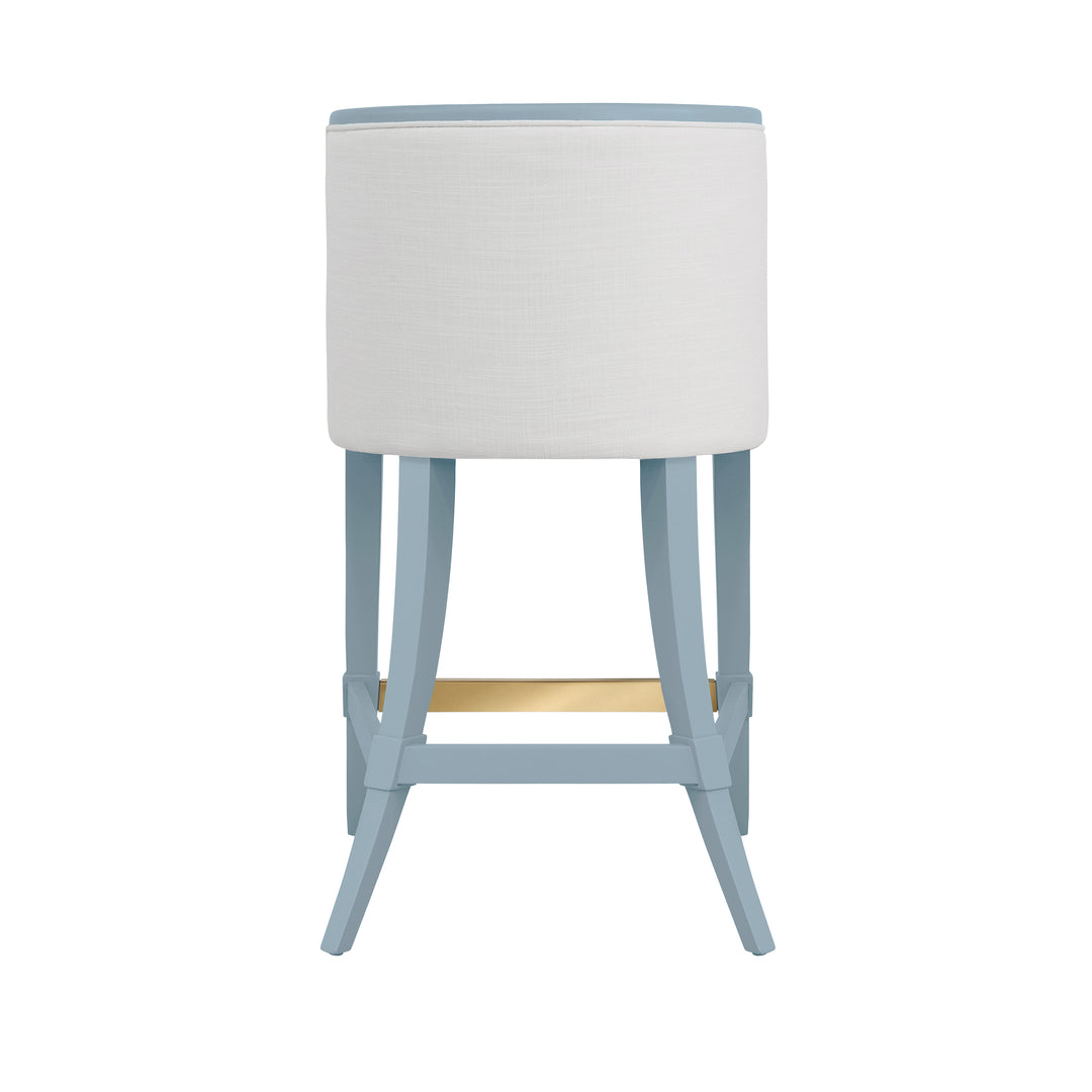 Klismos Leg Counter Stool With Performance White Linen Upholstery In Matte Light Blue Lacquer - KEATON LB