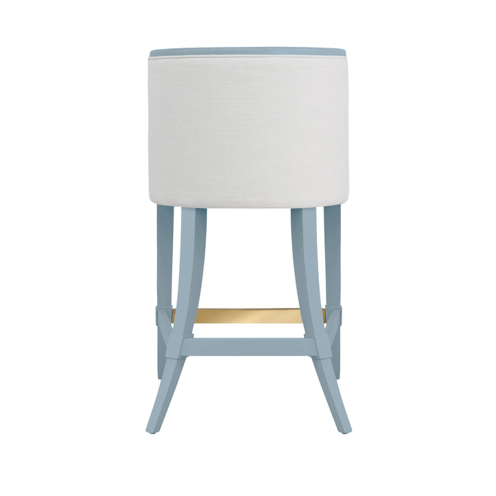 Klismos Leg Counter Stool With Performance White Linen Upholstery In Matte Light Blue Lacquer - KEATON LB