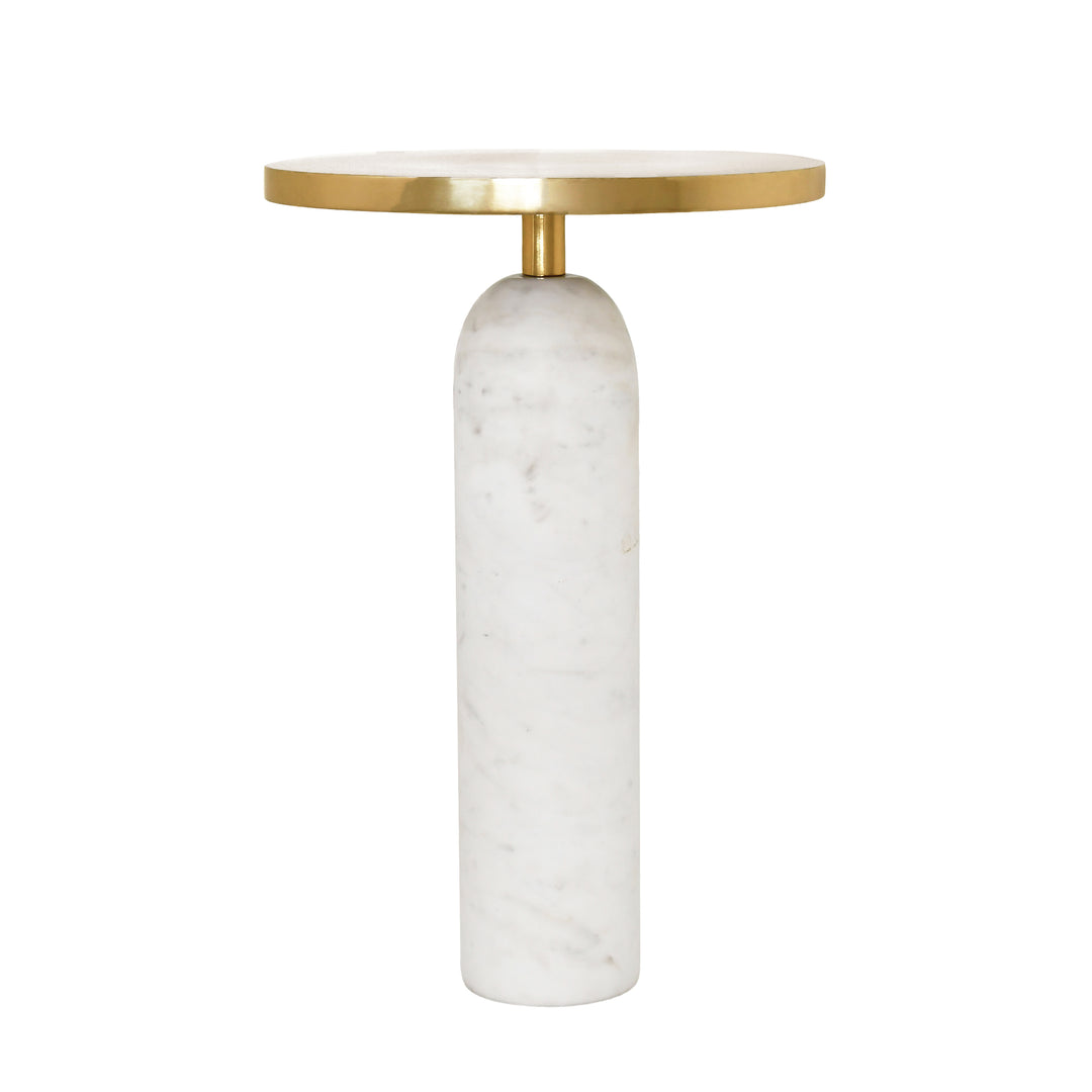 Round Side Table With Brass Top And White Marble Pedestal Base









 - KELLER