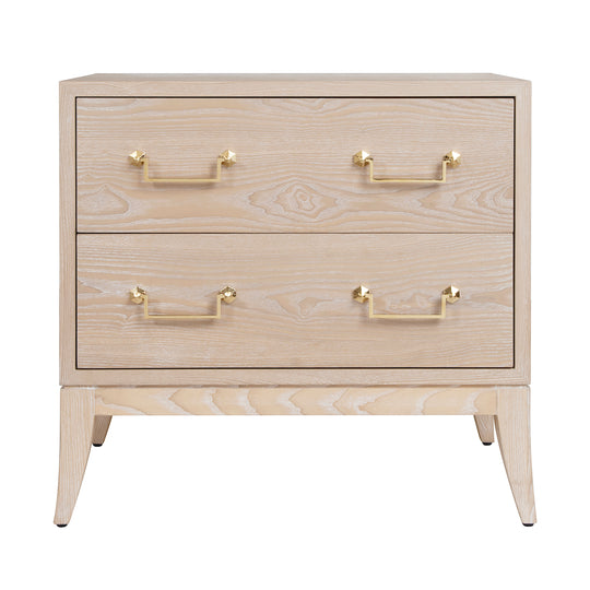 Sabre Leg 2 Drawer Side Table With Brass Swing Handle In Cerused Oak - KENNA CO