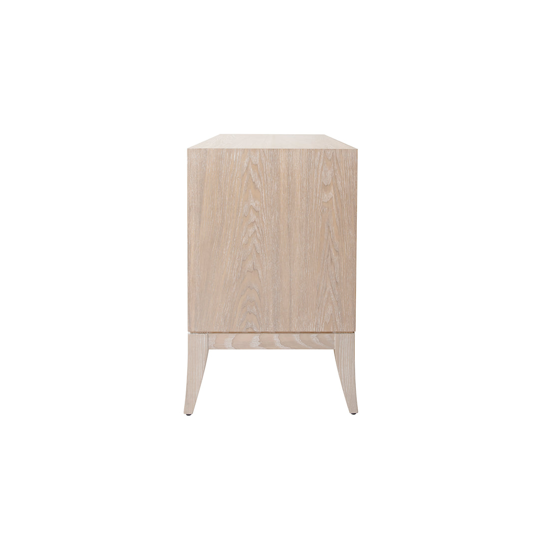 Sabre Leg 2 Drawer Side Table With Brass Swing Handle In Cerused Oak - KENNA CO
