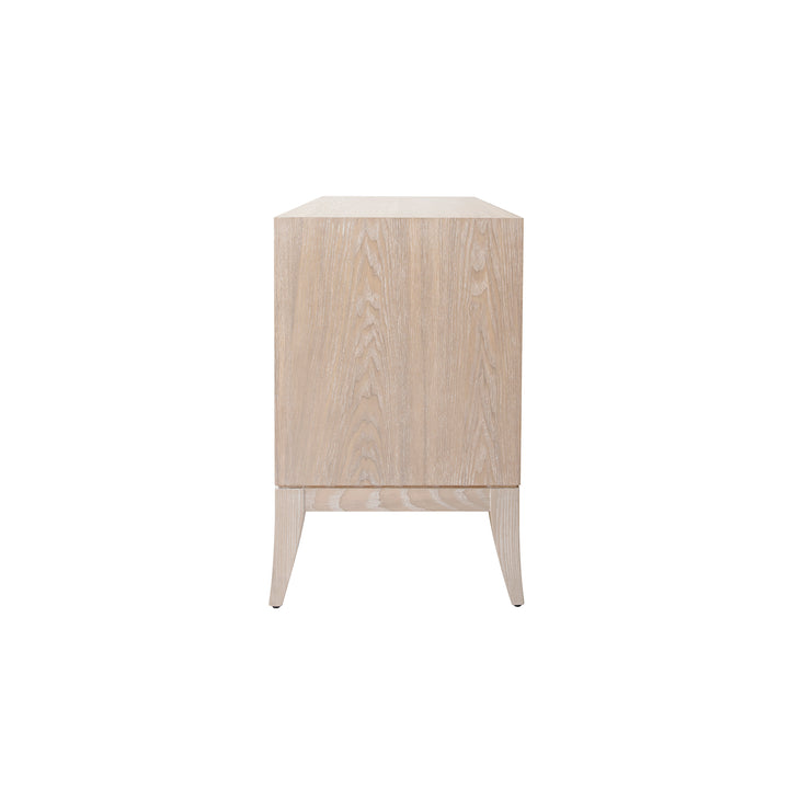 Sabre Leg 2 Drawer Side Table With Brass Swing Handle In Cerused Oak - KENNA CO