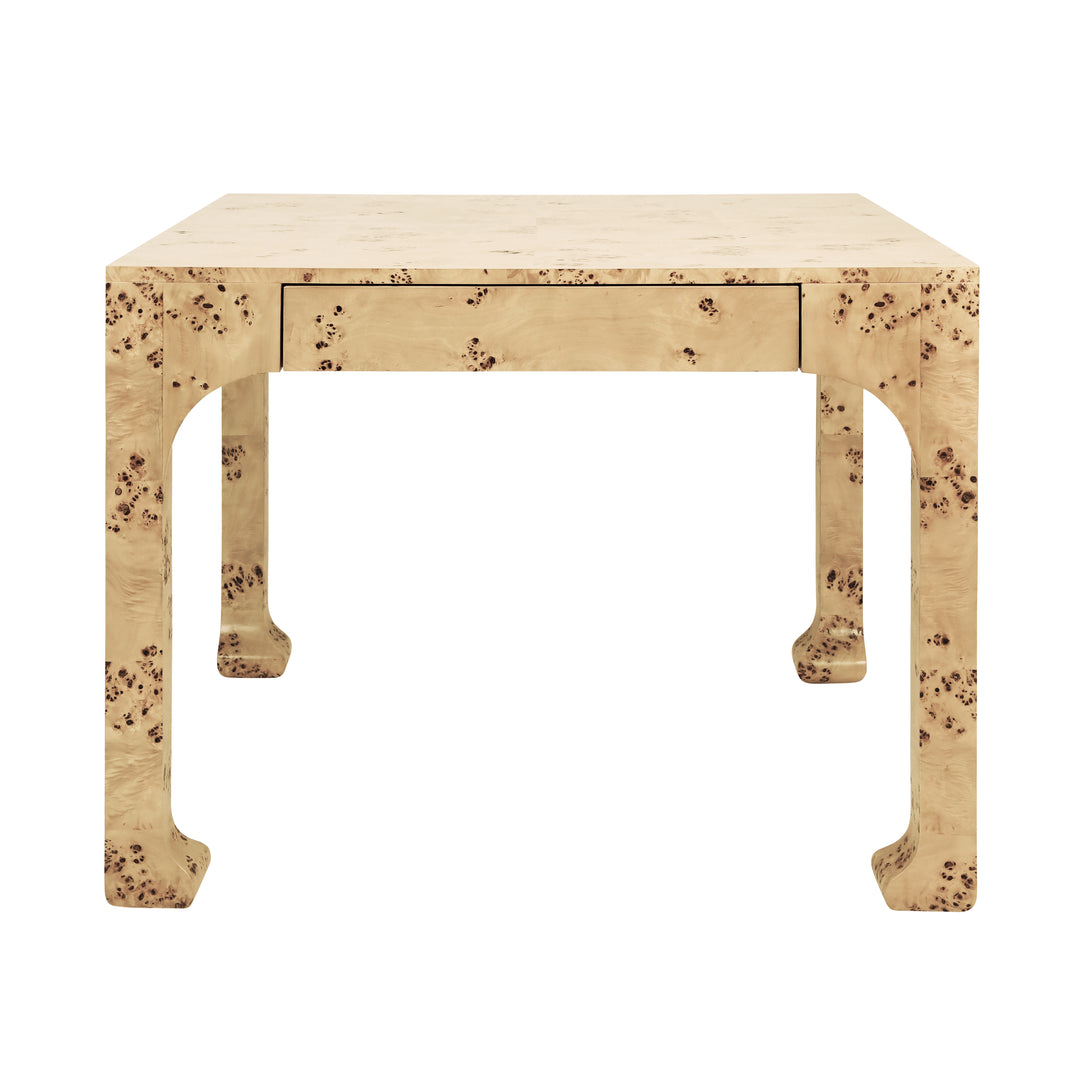 Square Two Drawer Pagoda Style Game Table In Burl Wood - KERRY BW