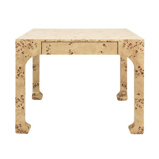 Square Two Drawer Pagoda Style Game Table In Burl Wood - KERRY BW