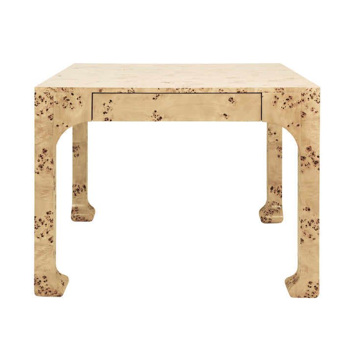 Square Two Drawer Pagoda Style Game Table In Burl Wood - KERRY BW