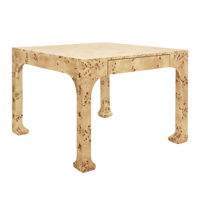 Square Two Drawer Pagoda Style Game Table In Burl Wood - KERRY BW