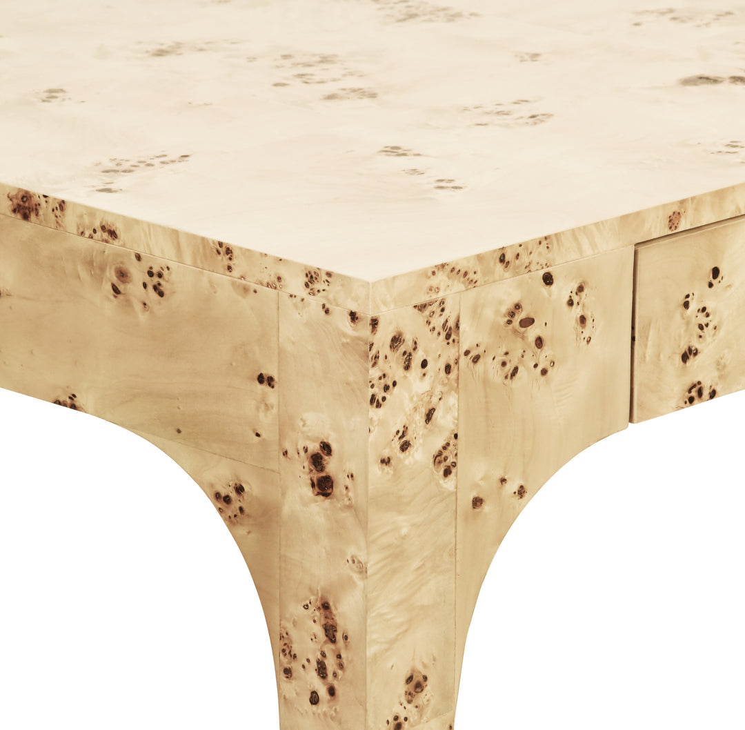 Square Two Drawer Pagoda Style Game Table In Burl Wood - KERRY BW
