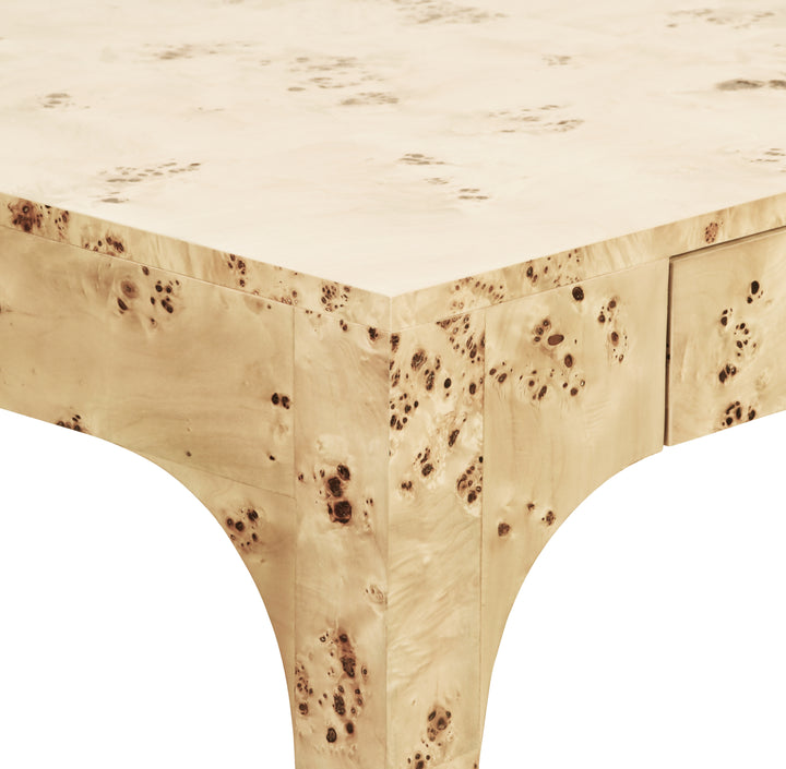 Square Two Drawer Pagoda Style Game Table In Burl Wood - KERRY BW
