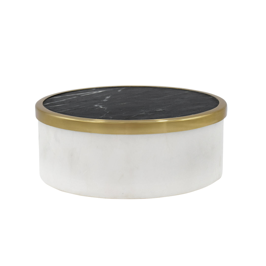White Marble Container With Black Marble Top With Brass Rim - KHALID