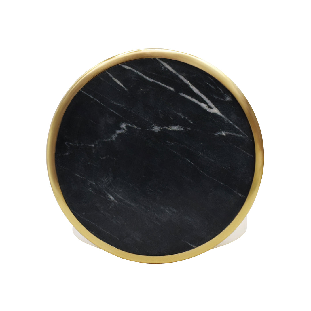 White Marble Container With Black Marble Top With Brass Rim - KHALID