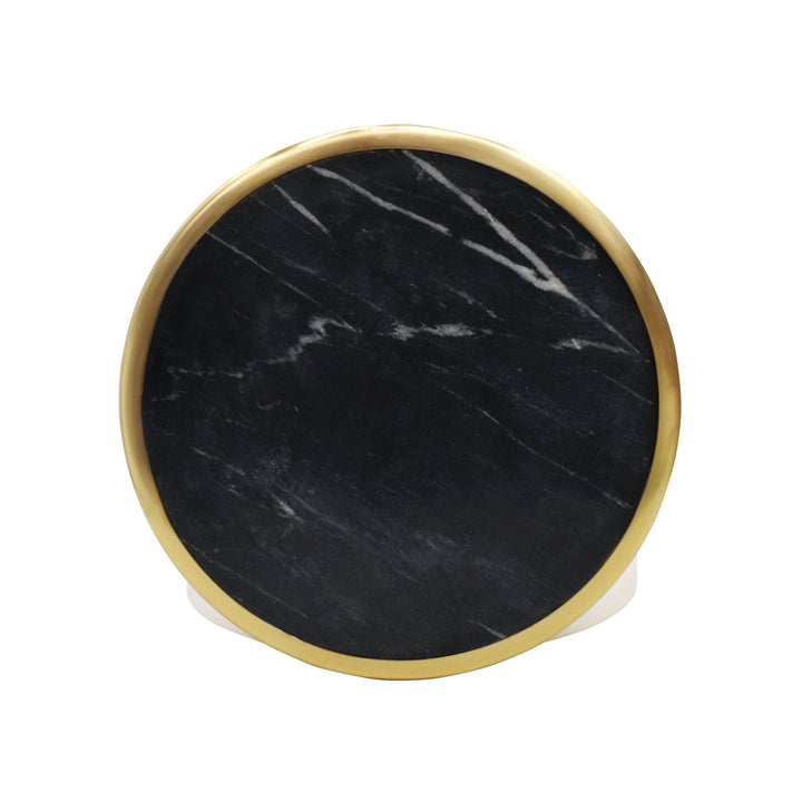 White Marble Container With Black Marble Top With Brass Rim - KHALID