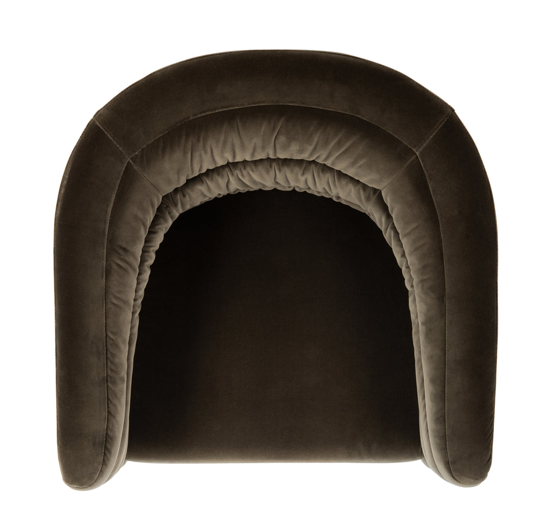 American Home Furniture Safavieh Couture Marie Velvet Swivel Tub Chair/Olive/Steel