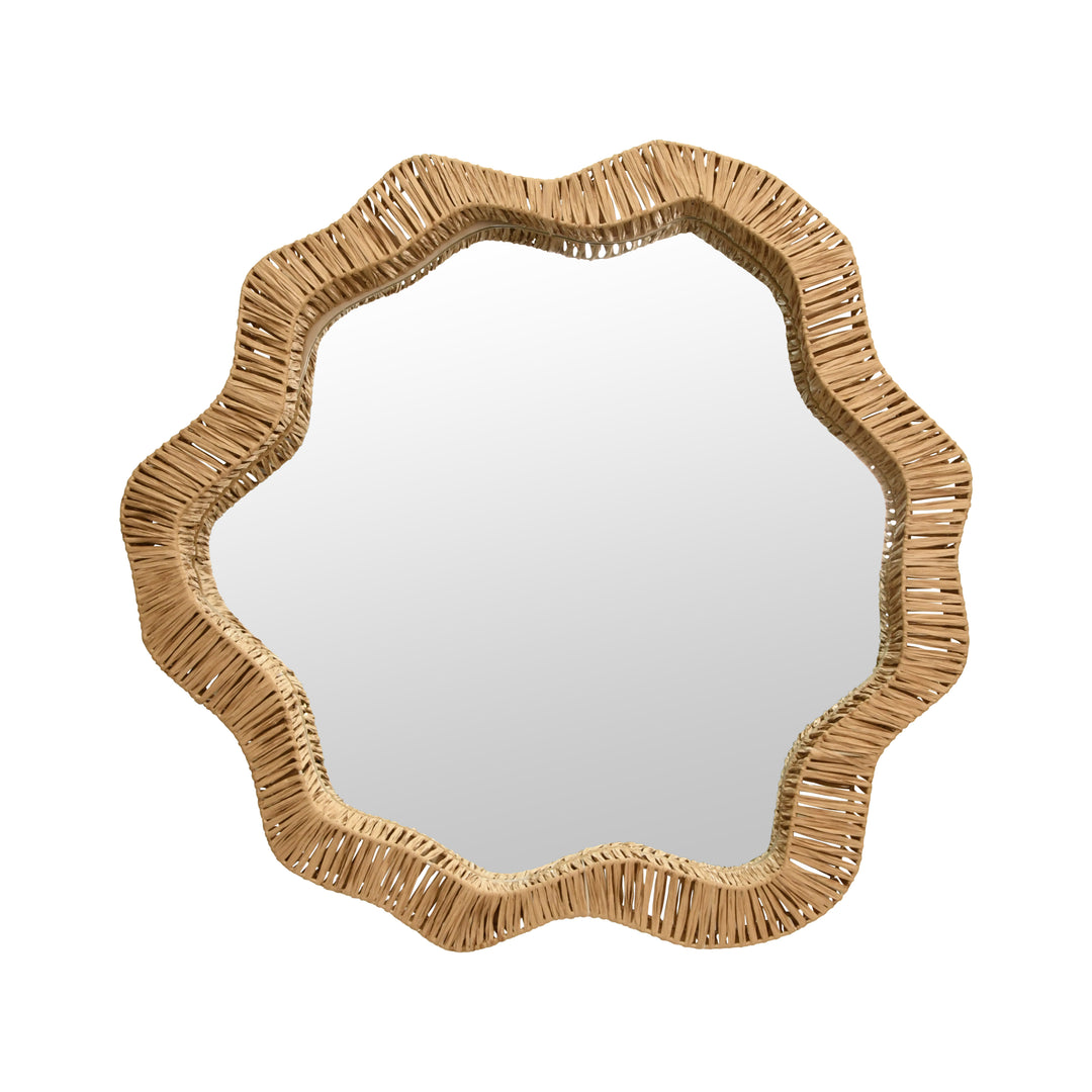 Round Organic Shaped Mirror With Natural Rattan Frame - KOMODO