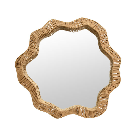 Round Organic Shaped Mirror With Natural Rattan Frame - KOMODO