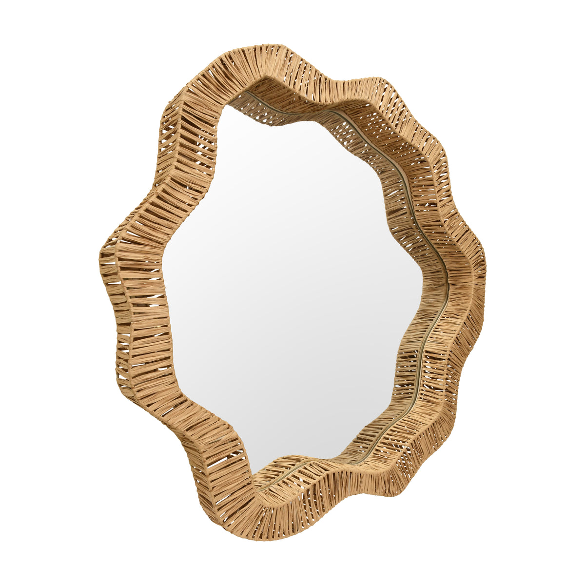 Round Organic Shaped Mirror With Natural Rattan Frame - KOMODO