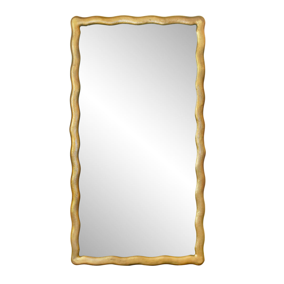 Rectangular Mirror With Wavey Textured Frame In Brass - KYLO BBR