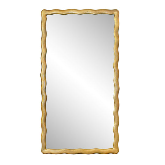 Rectangular Mirror With Wavey Textured Frame In Brass - KYLO BBR