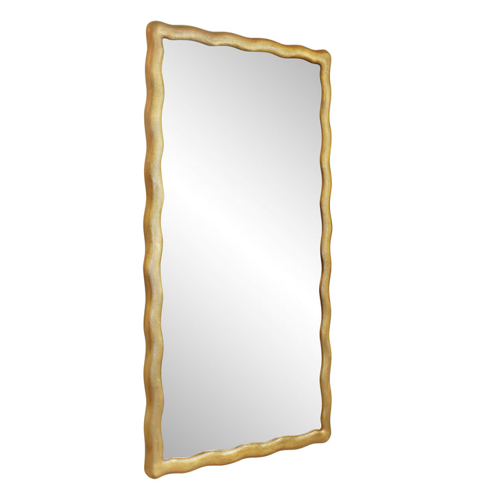 Rectangular Mirror With Wavey Textured Frame In Brass - KYLO BBR