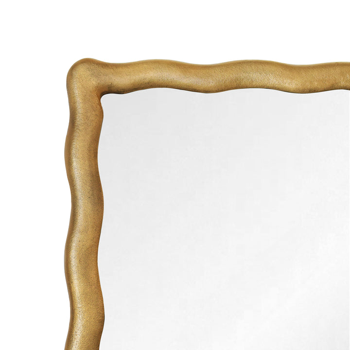 Rectangular Mirror With Wavey Textured Frame In Brass - KYLO BBR