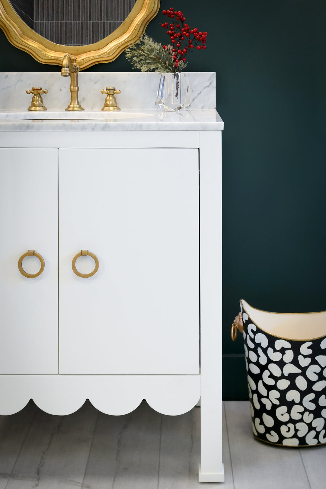 Bath Vanity With Scallop Detail In Matte White Lacquer With White Marble Top And Porcelain Sink - KEALEY WH