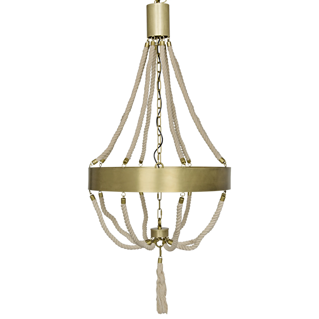 American Home Furniture | Noir - Alec Chandelier, Antique Brass and Rope