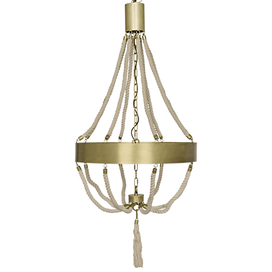 Noir Alec Chandelier, Antique Brass and Rope CHANDELIERS
