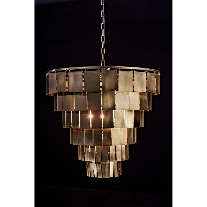 American Home Furniture | Noir - Shield Chandelier, Metal with Brass Finish