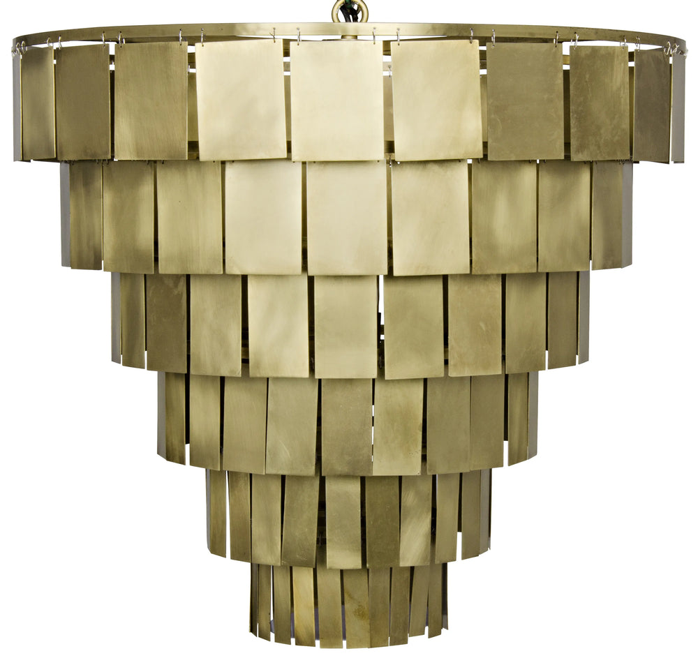 American Home Furniture | Noir - Shield Chandelier, Metal with Brass Finish