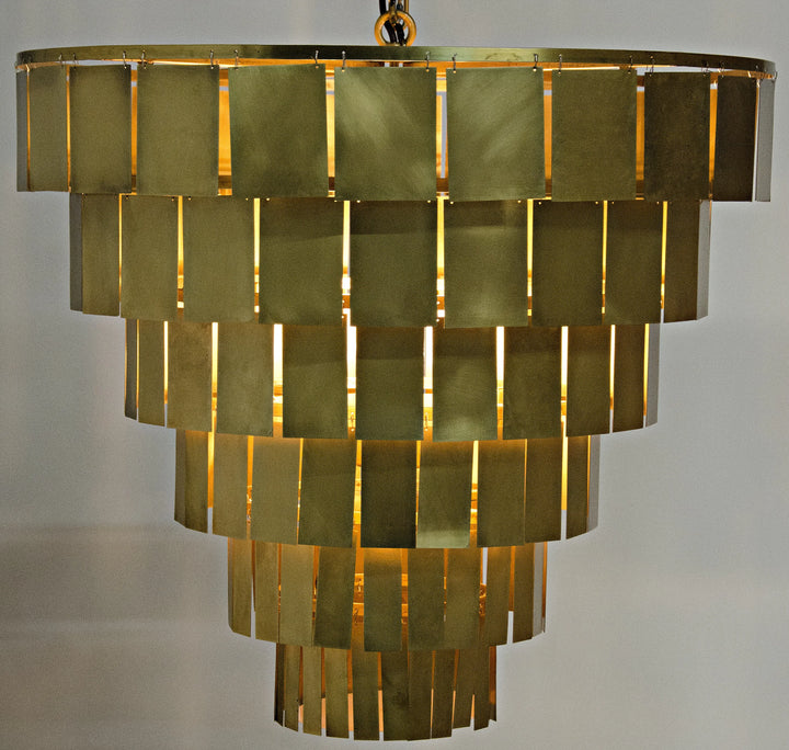 American Home Furniture | Noir - Shield Chandelier, Metal with Brass Finish