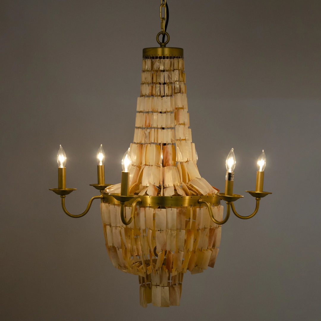 American Home Furniture | Noir - Bijou Chandelier, Antique Brass, Metal and Shells