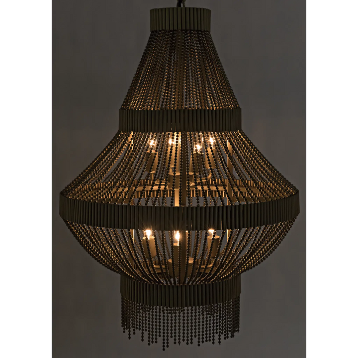 American Home Furniture | Noir - Domo Chandelier, Steel and Metal Beads with Brass Finish