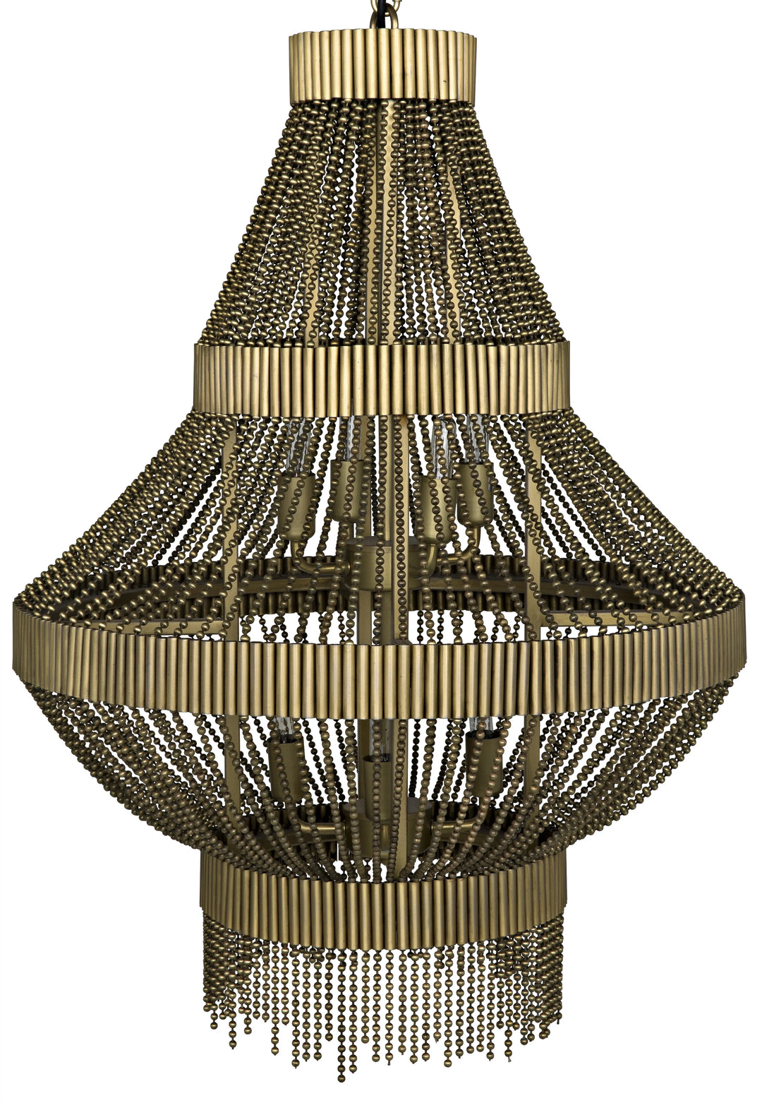 American Home Furniture | Noir - Domo Chandelier, Steel and Metal Beads with Brass Finish