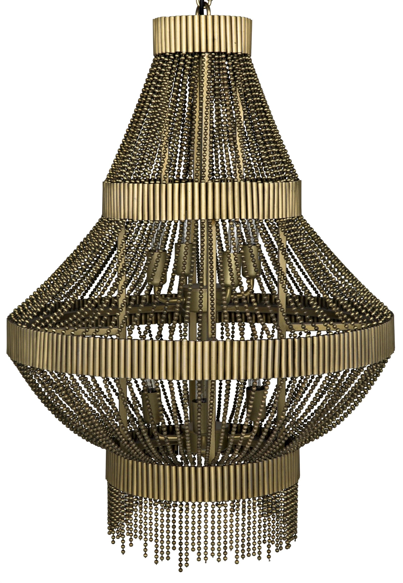 Noir Domo Chandelier, Steel and Metal Beads with Brass Finish CHANDELIERS