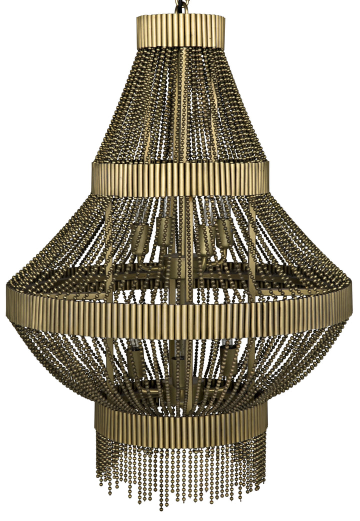 American Home Furniture | Noir - Domo Chandelier, Steel and Metal Beads with Brass Finish