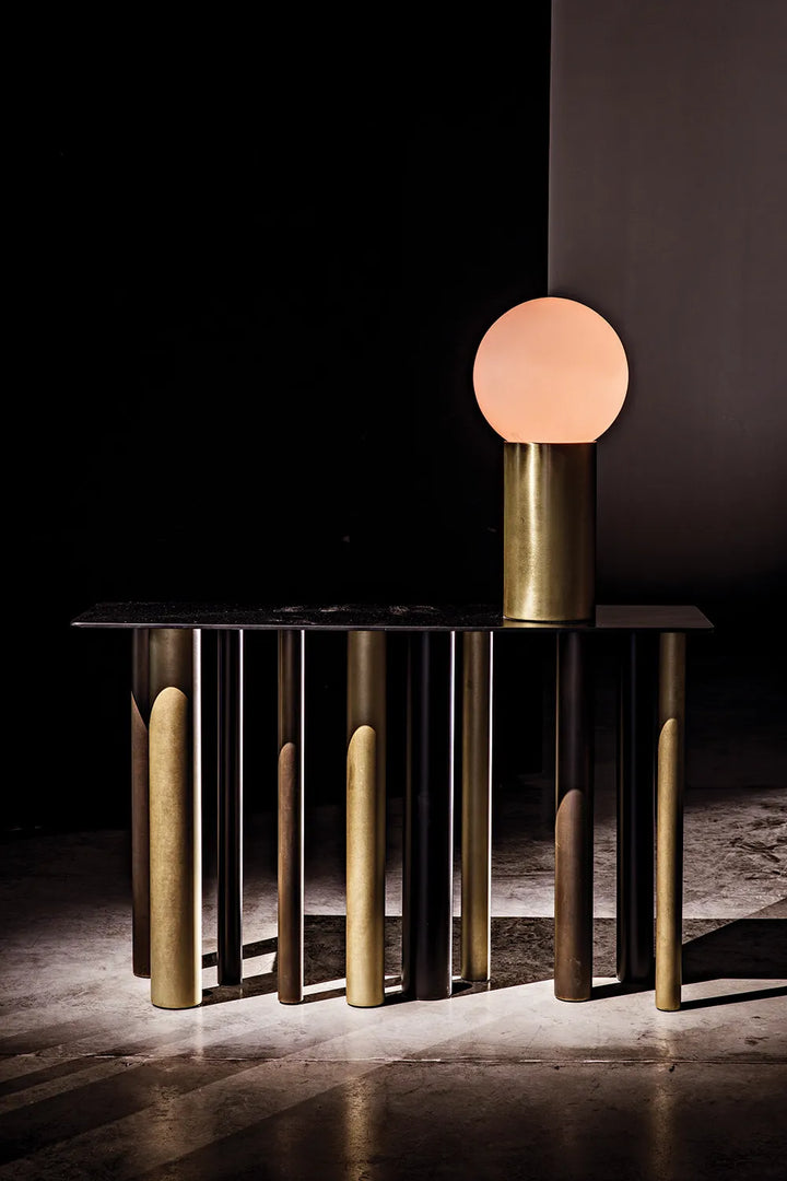 American Home Furniture | Noir - New Luna Lamp, Metal with Brass Finish